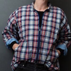Karen Scott sport chore jacket denim and plaid